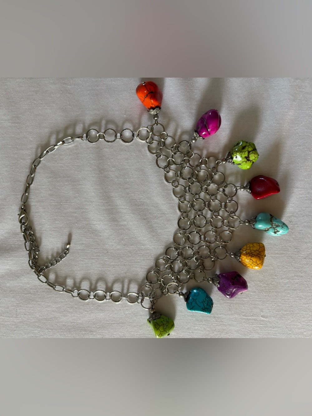 Bold Multicolor Stone Chainlink Statement Necklace - Silver